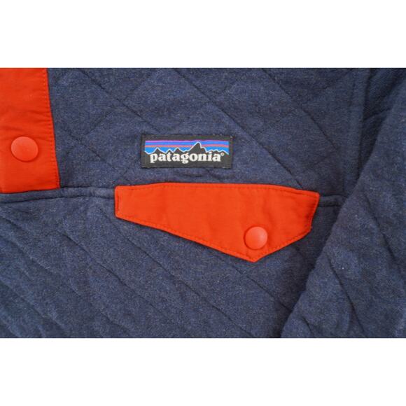 Patagonia Kids Quilted Snap-T Pullover Organic Cotton Blue Red Size M - Picture 4 of 6